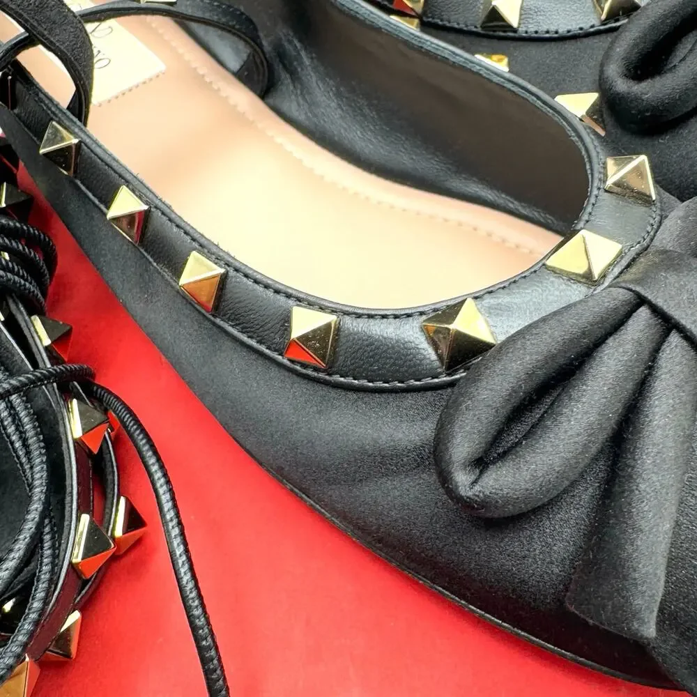 Valentino Garavani Black Gold Rockstud Ballerina Flats EU 38.5